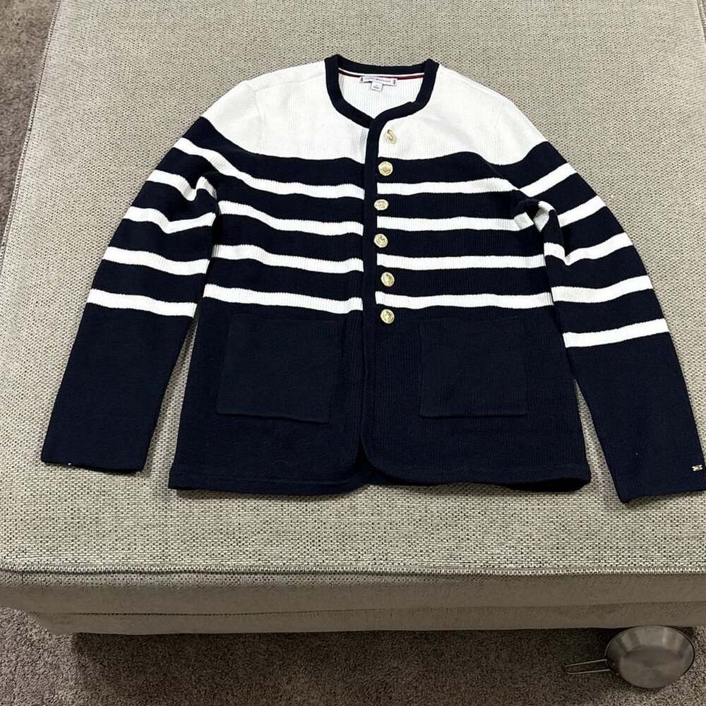 Tommy Hilfiger Oversized Gold-Button Stripe Cardigan